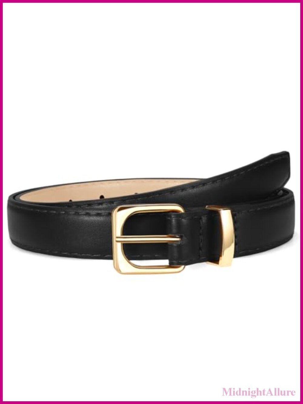 Womens Thin Faux PU Leather Belt Skinny Gold Buckle for Jeans Pants Dress